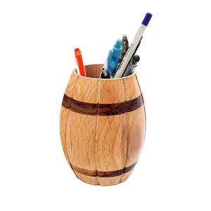 Porte-crayons en bois décoratif en forme de tonneau à vin pour bureau, support à stylos rustique, organisateur de bureau - Product Image 1