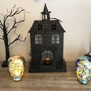 Farol de metal negro con forma de casa, portavelas para velas de té, decoración del hogar, estilo industrial moderno, adorno de hierro para interiores y exteriores - Product Image 2