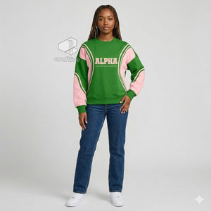 เสื้อสเวตเชิ้ตแขนยาวคอกลมสีเขียวชมพูสำหรับผู้หญิง Alpha Kapa Alpha Sorority ลายบล็อกสี สไตล์กรีก - Product Image 4