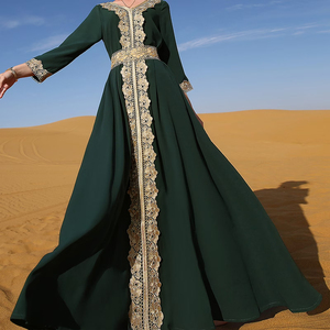 Elegant <b>Green</b> Chiffon Luxury Maxi Dress V-Neck Long Sleeve Embroidered Rhinestone A-Line Gown Handmade Solid Color Evening Dress - Product Image 3