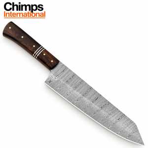 Cuchillo Nakiri de Acero Damasco Japonés Forjado a Mano con Mango de Madera, Acabado de Alto Brillo, Ambidiestro, Moderno, de Chimps International - Product Image 5