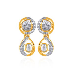 Luxury Two Tone Gold and <b>Silver</b> Lab Grown Geometric Statement Ring with Faceted Center Stone and Sparkling Pavé Openwork Design - Product Image 1