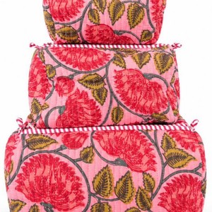 Bolsa de Maquillaje y Aseo Reutilizable Grande para Mujer, Ecológica, con Diseño Acolchado Indio Estampado a Mano y Cierre de Cremallera, Venta al por Mayor - Product Image 1