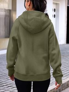 Sudadera con Capucha y Cierre Completo para Mujer, Corte Regular, Color Sólido, Tejido de Algodón y Fibra de Bambú, Ropa de Otoño - Product Image 5