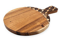 Papan Sajian Bundar Kayu Suar Ramah Lingkungan dan Berkelanjutan dengan Pegangan Inlay Tempurung Kelapa 34cm, Papan Dapur Food Grade dari Bali