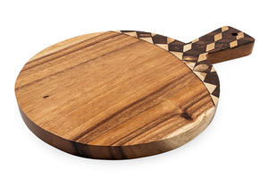 Tabla de servir redonda de madera de suar, ecológica y sostenible, con asa de concha de coco, 34 cm, tabla de cocina de calidad alimentaria de Bali - Product Image 3
