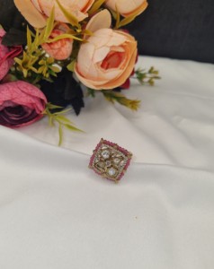 Elegant Square Shape Bead Border Kundan Uncut Diamond <b>Adjustable</b> <b>Ring</b> For Women Party Wear Festive Fashion Jewelery Manufacturer - Product Image 6