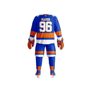 Uniforme de Hockey sobre Hielo de Manga Larga con Cuello Redondo, Diseño Deluxe en Azul Rey y Naranja, de Secado Rápido y Transpirable, con Malla - Product Image 3