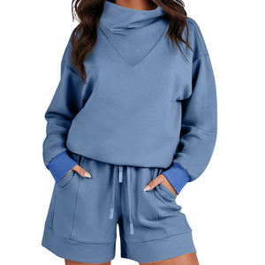 Ensemble de survêtements personnalisés imprimés réversibles pour femmes, 2 pièces/ensembles, sweat-shirts à capuche, shorts, vêtements de sport, marque privée - Product Image 1