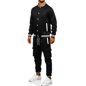 Ensemble de survêtement deux pièces noir pour homme, veste de baseball à col montant, pantalon cargo jogger, tenue décontractée hip-hop - Product Image 6