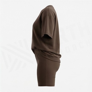 Conjunto de 2 Piezas para Mujer, Camiseta de Manga Corta de Color Sólido Tejida y Pantalones Cortos por Encima de la Rodilla, Estilo Casual, Transpirable, Holgado, para Primavera/Verano - Product Image 3