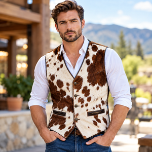 Chaleco de Cuero Genuino con Pelo de Vaca para Hombre al por Mayor |   Chaleco de Piel Vacuna Natural para Hombre |   Chaleco de Hombre en Cuero Genuino - Product Image 1