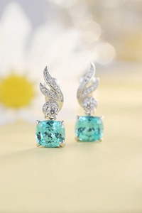 Luxury 925 <b>Silver</b> <b>Stud</b> Earrings With Blue Topaz And Diamond Halo Wing Design For Women Wedding Jewelry - Product Image 3