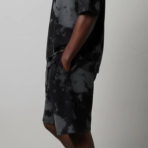<b>Men</b> 2 Piece Casual Set T-Shirt and Drawstring Shorts <b>Black</b> <b>Tie</b> Dye Print Summer Outfit Breathable Knitted Cotton - Product Image 3