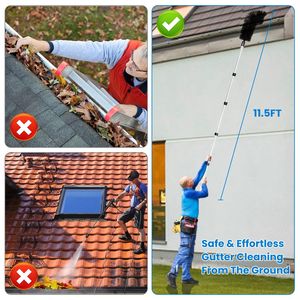 Spazzola per la pulizia delle grondaie con manico telescopico in alluminio da 3,2 m, estensibile dal suolo (2 pezzi) - Product Image 5