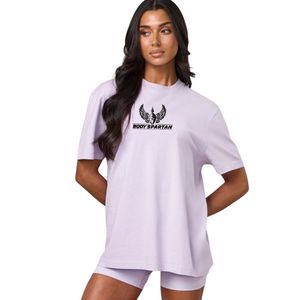 เสื้อยืดโอเวอร์ไซส์สีลาเวนเดอร์สำหรับผู้หญิง ผ้าฝ้ายเนื้อนุ่ม คอกลม ทรงหลวม สวมใส่สบายๆ สไตล์ลำลอง แฟชั่นสตรีทแวร์ เสื้อผ้าแฟชั่น - Product Image 1