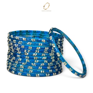 Bracelets de mariée en verre bleu goutte de pluie de style cachemire, ornés de strass et de zircon plaqué or pour femmes, vente en gros - Product Image 3