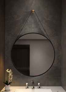 Miroir de salle de bain suspendu rond moderne Daystar Trade avec rétroéclairage LED, capteur tactile et sangle décorative dorée, modèle DST-AT-210 - Product Image 3