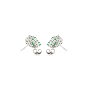 Wholesale 925 Silver Unique Cluster Design Genuine Oval Cut <b>Emerald</b> & Round Diamond <b>Stud</b> Earrings For Women's Daily Wear - Product Image 5