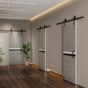 Cazzo elfo moderno per interni 32 \ "X 84 \" melamina Slab porta integrato 6.6FT Kit pista scorrevole regolabile da pavimento Guider Pull Handle - Product Image 6