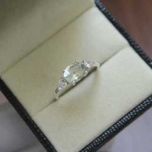 Bague ovale en améthyste verte, argent sterling S925, bijou élégant pour femme, bague fine et remarquable - Product Image 6