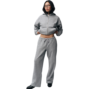 Women's 400gsm Cotton Fleece <b>Tracksuit</b>, Oversized Blank Hoodie and Sweatpants Set, Grey color women's <b>tracksuit</b> Private label - Product Image 1