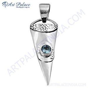 Pendentif en argent avec topaze bleue de style Softy - Product Image 1