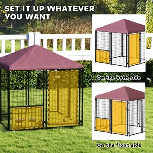 Cuccia per Cani da Esterno con Rete Saldata, Rotazione a 360 Gradi, Ciotole Regolabili su 4 Livelli, Copertura Impermeabile, Gabbia per Animali Domestici 4.6 X 4.6 X 5 Pollici - Product Image 6