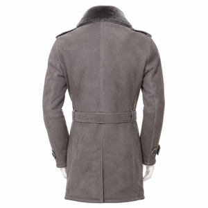 <b>Men's</b> Double Breasted <b>Suede</b> Trench Coat With Faux Fur Collar And Belt Winter Long <b>Jacket</b> Smart Casual Style - Product Image 2