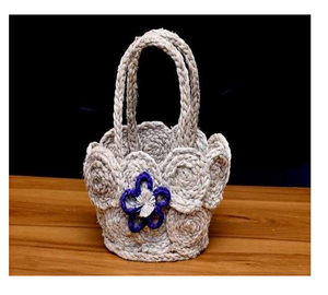Handwoven Banana Fiber Decorative <b>Basket</b> with Handle Floral Design Pooja Gift Organizer <b>Round</b> Utility Storage Holder Eco Bins - Product Image 2