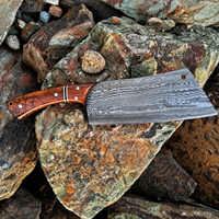 Handgesmeed Damascus staal cleaver mes, slager- en koksmes met olijfhouten handvat, keuken cleaver voor het snijden van vlees