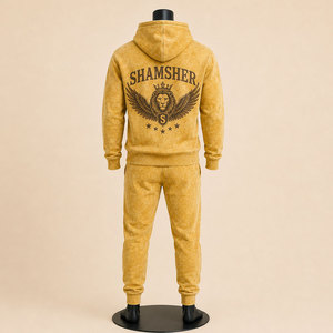 Ensemble de survêtement unisexe 2-en-1 style streetwear imprimé, effet délavé, design unique, manches longues, en coton tricoté, vêtements d'hiver - Product Image 2