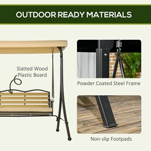 Dondolo da Giardino a 3 Posti con Tettuccio Parasole Regolabile e Cuscini, Design a Doghe, per Veranda e Giardino - Product Image 6