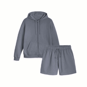 Ensemble sweat à capuche et short en coton uni pour femme grande taille personnalisable – Vêtements décontractés respirants de haute qualité pour femme - Product Image 3