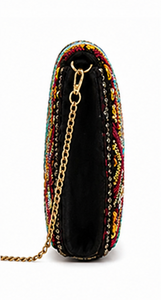 Pochette à perles turquoise avec chaîne |   Sac de soirée artisanal et original |   Sac à main ethnique bohème |   Design ethnique multicolore avec chaîne - Product Image 4