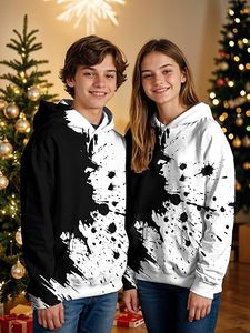 เสื้อฮู้ดแบบยูนิเซ็กซ์ สีดำขาว ลายพิมพ์บล็อกสี ทรงปกติ ผ้าฝ้ายเฟรนช์เทอร์รี่ สวมใส่สบายๆ สำหรับฤดูใบไม้ร่วง มีกระเป๋าหน้า น้ำหนัก 350 กรัม - Product Image 1