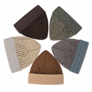Chapeau Kufi en maille respirante pour homme, bonnet tricoté décontracté 100% coton, broderie à la main, casquette d'extérieur toutes saisons - Product Image 3