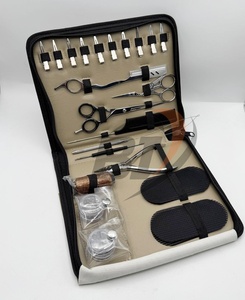 Ensemble d'outils pour extensions de cheveux en acier inoxydable, étui en cuir beige, micro-perles, pince à 3 trous, logo personnalisé, outils de coiffure - Product Image 2