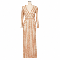 Robe de soirée luxueuse en sequins or rose pour femmes |   Robe de soirée longue à col en V profond et manches longues |   Robe de cérémonie élégante pour invitées de mariage
