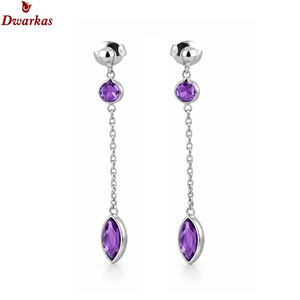 Pendientes de joyería fina de lujo, plata de ley 925 con amatista, pendientes colgantes para mujer, pendientes de moda para boda - Product Image 2