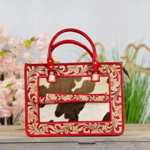 Bolso de Hombro de Cuero Genuino con Diseño Bohemio Vintage de Lujo en Rojo, con Pelo de Vaca, Estilo Tote, Bandolera y Borlas para Mujer - Product Image 6