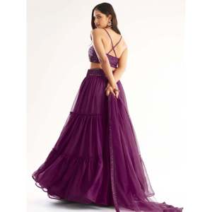 Evening Wear Lehenga in Lovely Purple Georgette with <b>Sequins</b> Choli - Product Image 5