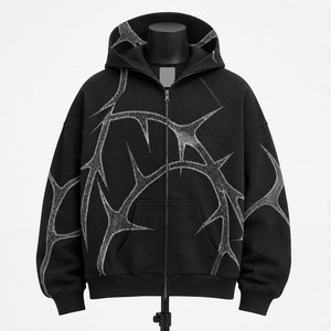 Sudadera con Capucha Gráfica Personalizada para Hombre, Negra, Oversize, con Cremallera, Ropa Urbana, Proveedor de Fábrica OEM - Product Image 1