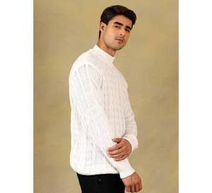 Custom Men's White Cable Knit Sweater High Neck Winter Warm <b>Pullover</b> Thick Long Sleeve Knitted <b>Jumper</b> for Men - Product Image 2