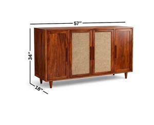 Pindel Handicraft Indian Wooden Console Table Natural Woven Cane Storage Cabinet Dining Room <b>Sideboard</b> - Product Image 4