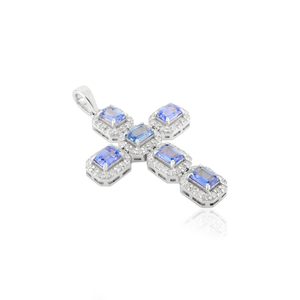 Pendentif croix en or blanc massif 14 carats avec saphir - Collier chaîne religieux vintage - Product Image 4
