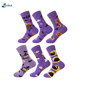 Custom Logo Halloween Crew <b>Socks</b> Purple Cotton Spandex <b>Polyester</b> Men's Breathable Knitted <b>Socks</b> Autumn Pattern Daily Use - Product Image 2