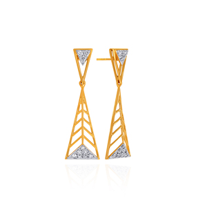 Premium Designer Triangle <b>Dangle</b> <b>Earrings</b> with Open Chevron Frame and Sparkling lab Grown <b>Diamond</b> Gold Plated Jewelry - Product Image 3