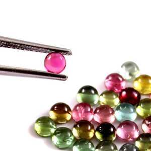 Lot en gros de cabochons ronds en tourmaline naturelle multicolore 6x6 mm, dos plat, calibrés, pierres précieuses en vrac pour la fabrication de bijoux - Product Image 3