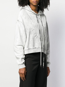 <b>Women's</b> Washed <b>White</b> Pullover <b>Hoodie</b> With Drop Shoulder Design Asymmetric Hem And Long Sleeves - Product Image 2